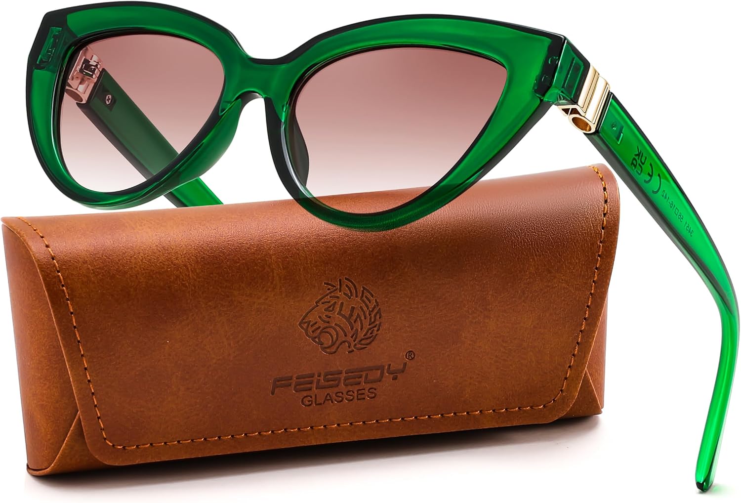 Green Frame + Gradient Red Brown Lens / 51 Millimeters | B0GVF5BMGQ | FEISEDY Cat eye Sunglasses Polarized and Retro Stylish for Women Men B0428 | UV400 Protection, for Driving Fishing Beach Travel and Party, Metal Accents, Versatile Styling