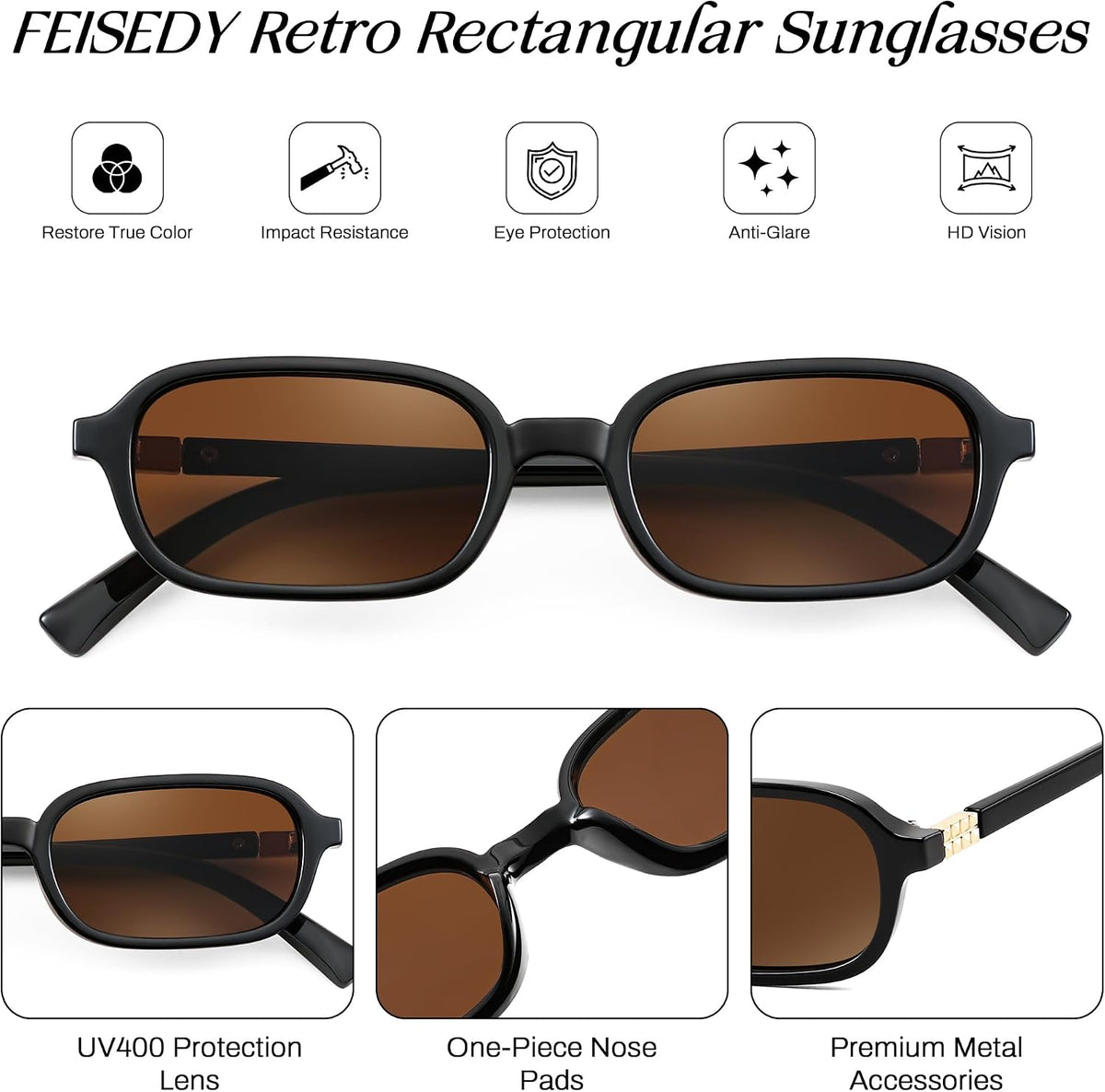 ÉÌƷͼƬ 6 | B0DX1678RX | FEISEDY Retro Rectangular Sunglasses for Women Men 90s Small Vintage Fashion Square Sunnies B0282