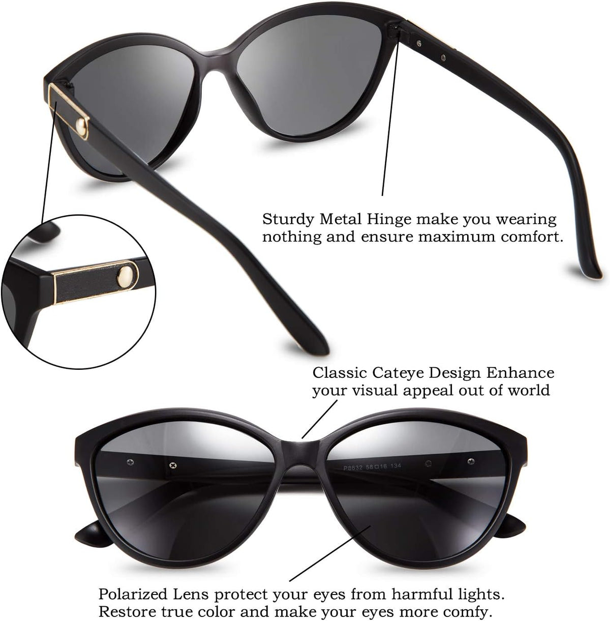 ÉÌƷͼƬ 14 | B07VB227XS | FEISEDY Classic Cateye Polarized Sunglasses for Women 100% UV Protection B2512