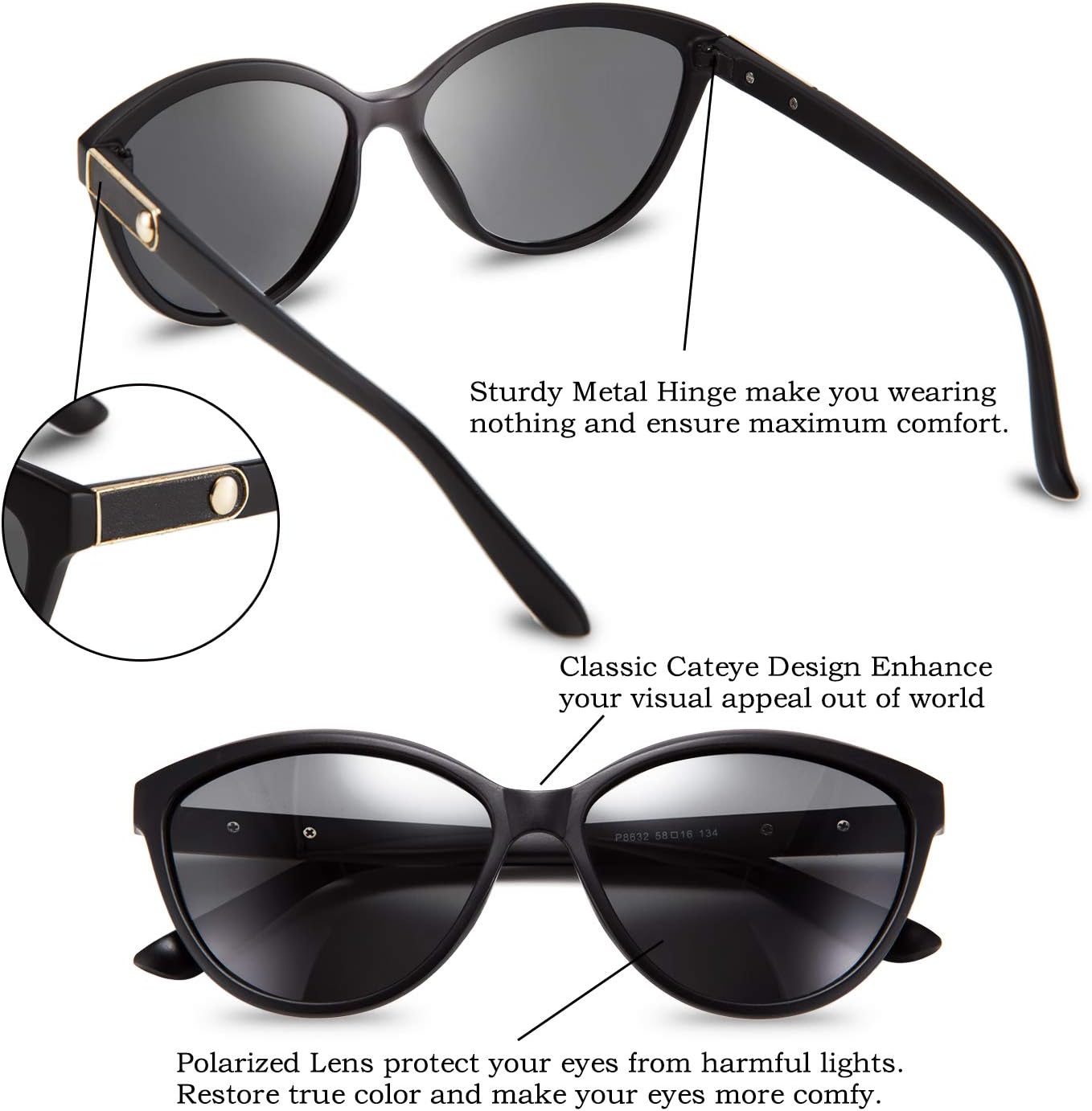 商品图片 14 | B07VB227XS | FEISEDY Classic Cateye Polarized Sunglasses for Women 100% UV Protection B2512