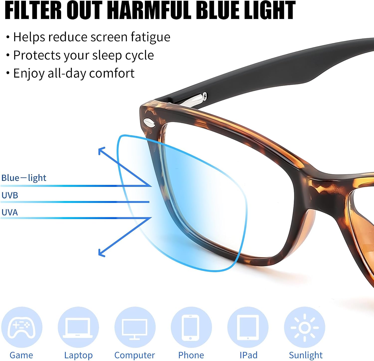 商品图片 22 | B0GKNCMTFX | FEISEDY Blue Light Blocking Photochromic Glasses UV400 Protection B1264