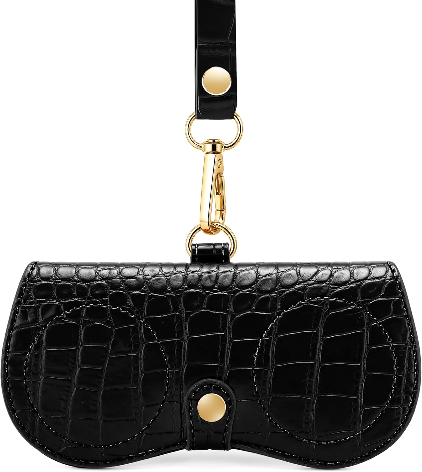 商品图片 24 | B0H4QTYMQP | FEISEDY Soft Crocodile Textured Leather Sunglass Bag, Portable Glasses Pouch With Button Clip Wrist Strap B0366