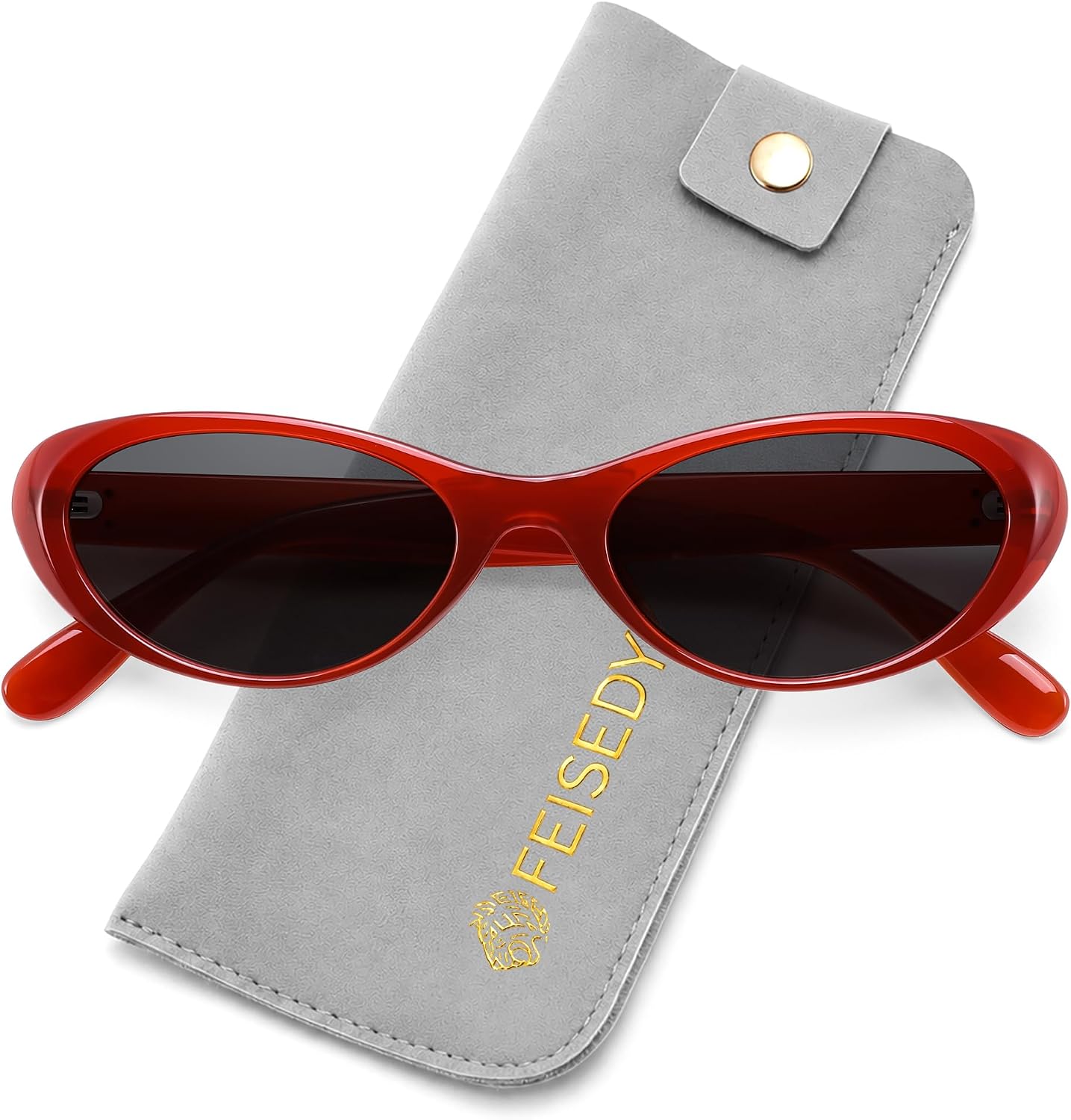 Transparent Red Frame Grey Lens / 54 Millimeters | B0H6W1XPPZ | FEISEDY Retro Oval Polarized Sunglasses for Women Cat Eye TR90 Shades B0460