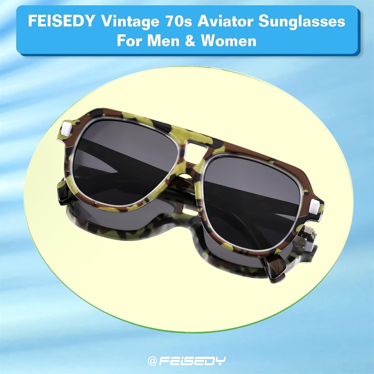 ÉÌƷͼƬ 43 | B0CDGNN3ZN | FEISEDY Vintage 70s Aviator Sunglasses Men Women Classic Retro Trendy Large Frame UV400 Sun Glasses B0030