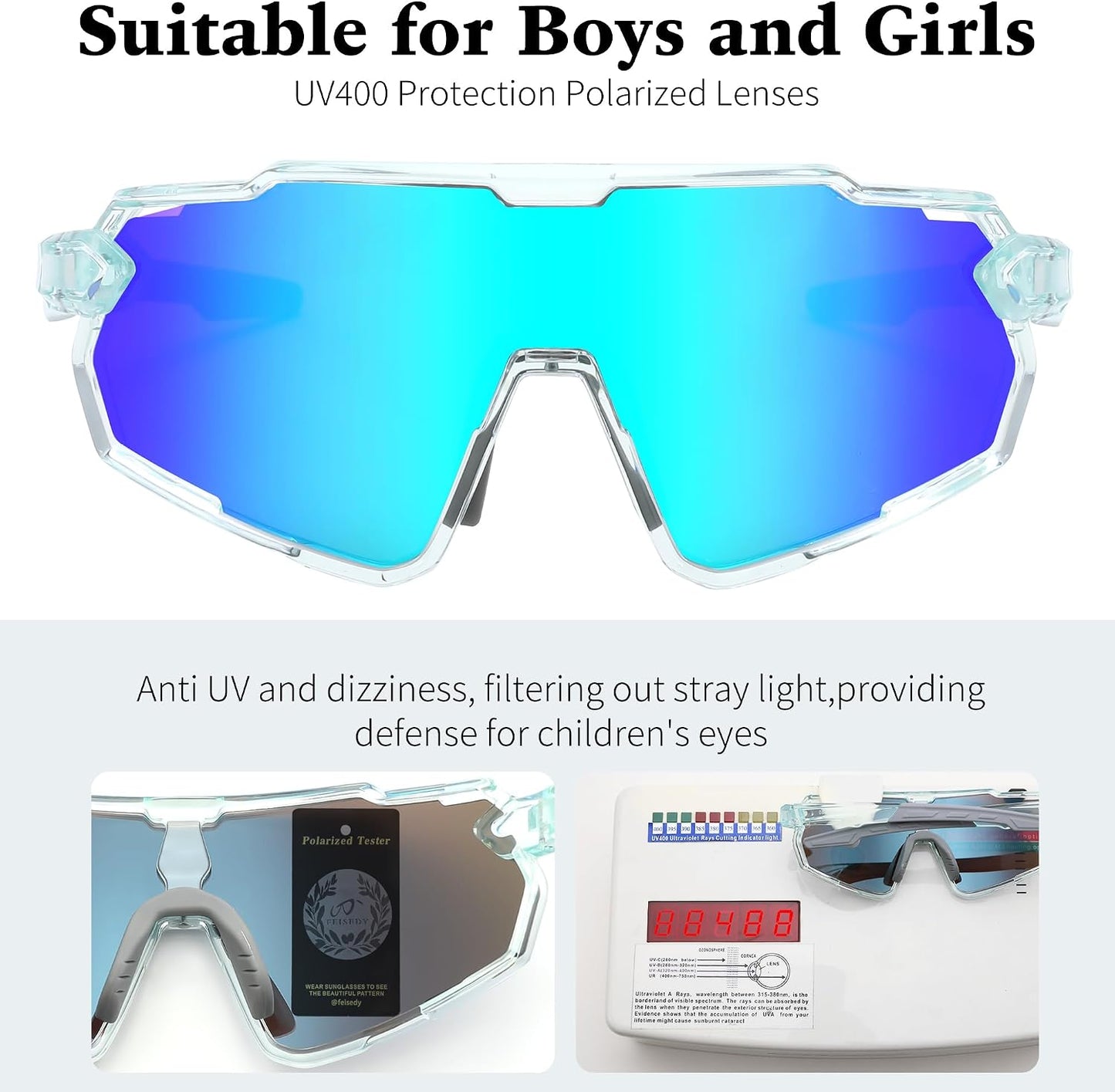 商品图片 22 | B0D6XZ67Q2 | FEISEDY Kids Teens Baseball Polarized Sunglasses Lightweight Frame UV400 Sports Cycling Shades for Boys Girls B0190