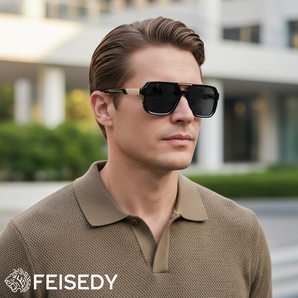 ÉÌƷͼƬ 10 | B0GLG5HZ1L | FEISEDY Retro Square Aviator Sunglasses for Men Women B0390