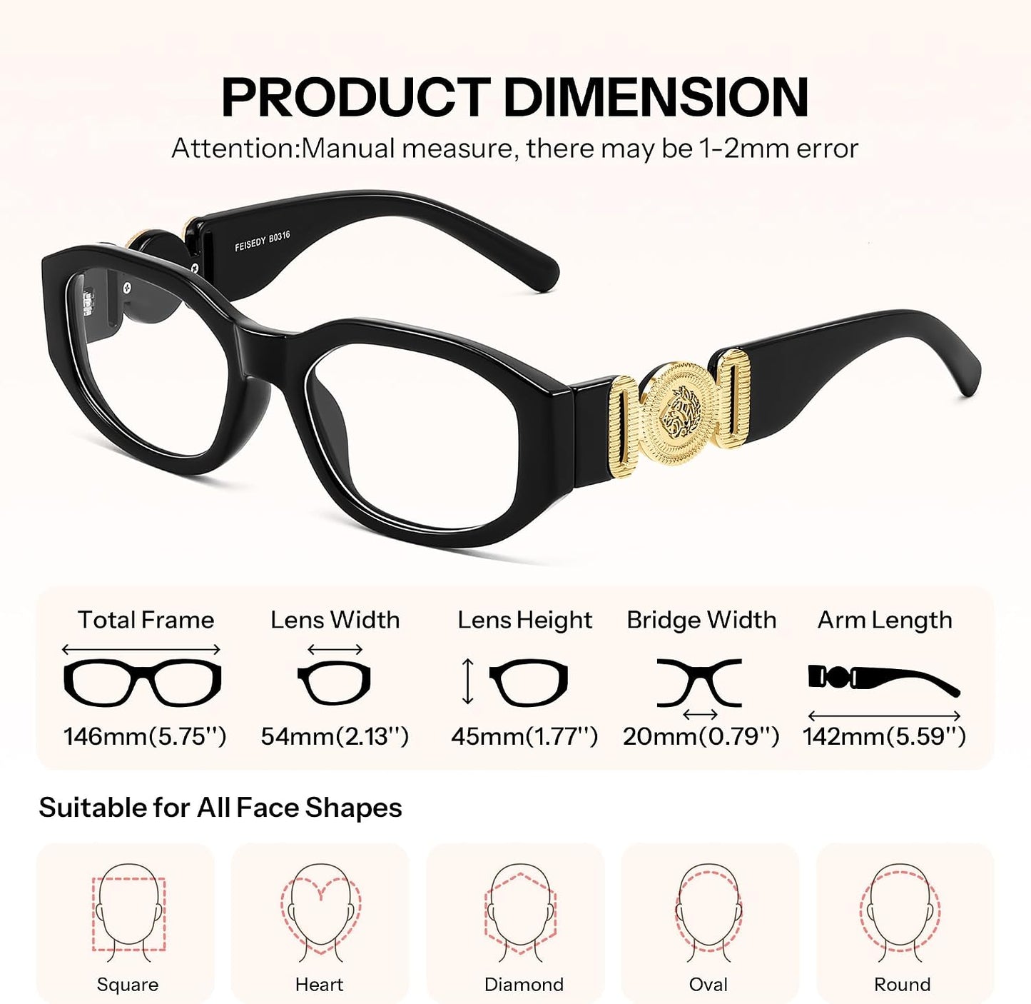 商品图片 6 | B0G34Q5S98 | FEISEDY Retro Trendy Narrow Blue Light Glasses for Women Men B0316 | Vintage 90s Small Square Eyeglasses,Blue Light Blocking