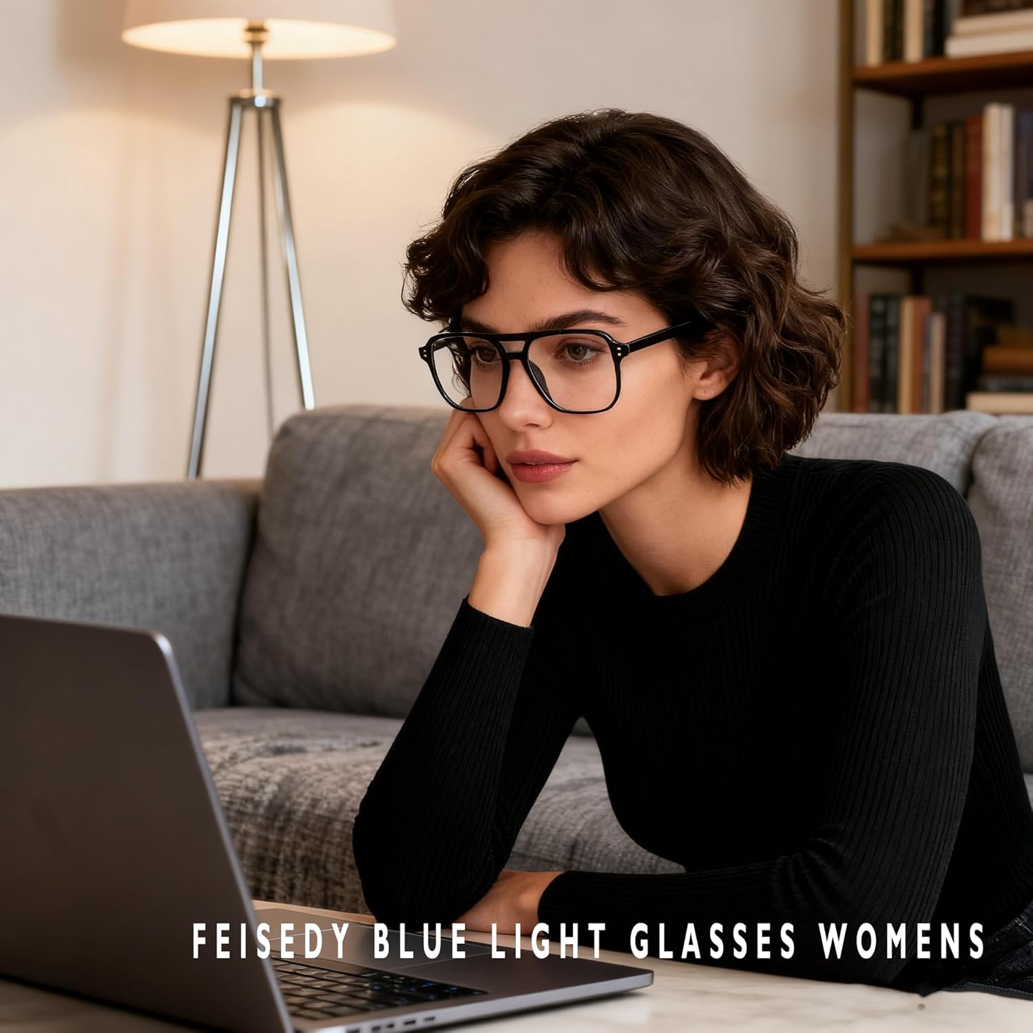商品图片 40 | B0C6ZZXZ3F | FEISEDY Blue Light Glasses for Women Men Oversized Pilot Lightweight B2866