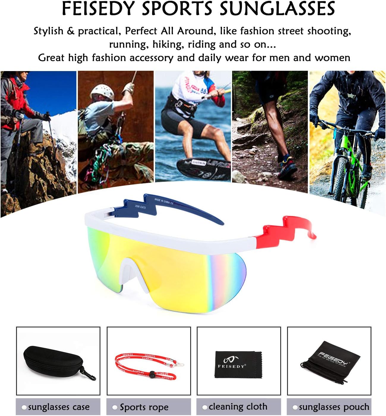 商品图片 23 | B096SD9GGG | FEISEDY Oversized Mirror Shield Sport 80s Sunglasses Ski Goggles Flat Top One Piece Futuristic Visor Women Men B2522