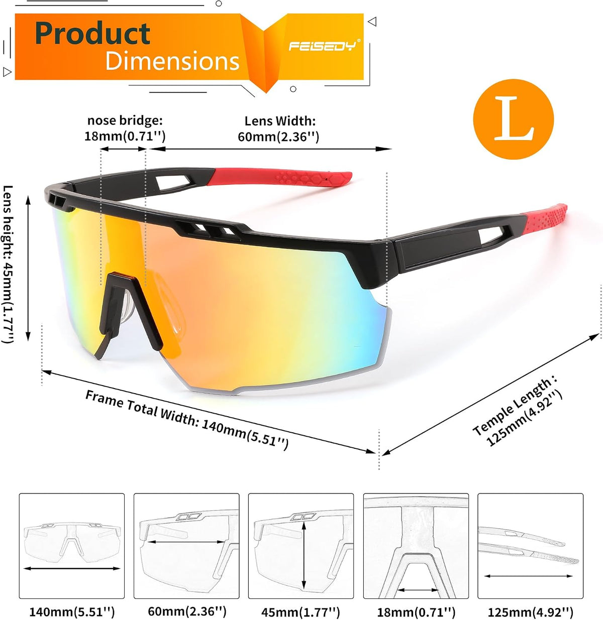 ÉÌƷͼƬ 36 | B0CBRSHNT3 | FEISEDY Sports Sunglasses for Men and Women, UV400 Protection Cycling Goggles Golf Baseball Driving Fishing B0022