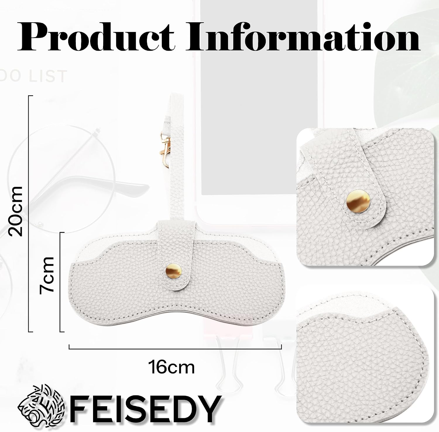 商品图片 11 | B0FMY27LR3 | FEISEDY Sunglass Case, 2Pcs Soft Leather Eyeglass Cases for Women | Slim Portable Glasses Holder, with Button-Closure Wrist Strap for Travel & Outdoor B0308
