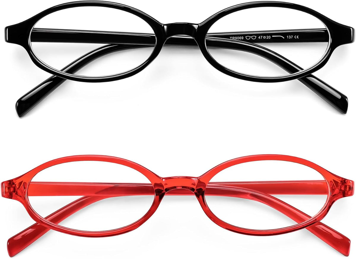 Black and Red / 47 Millimeters | B0F4CDYW76 | FEISEDY Y2K Retro Oval Nerd Blue Light Glasses for Women B0258