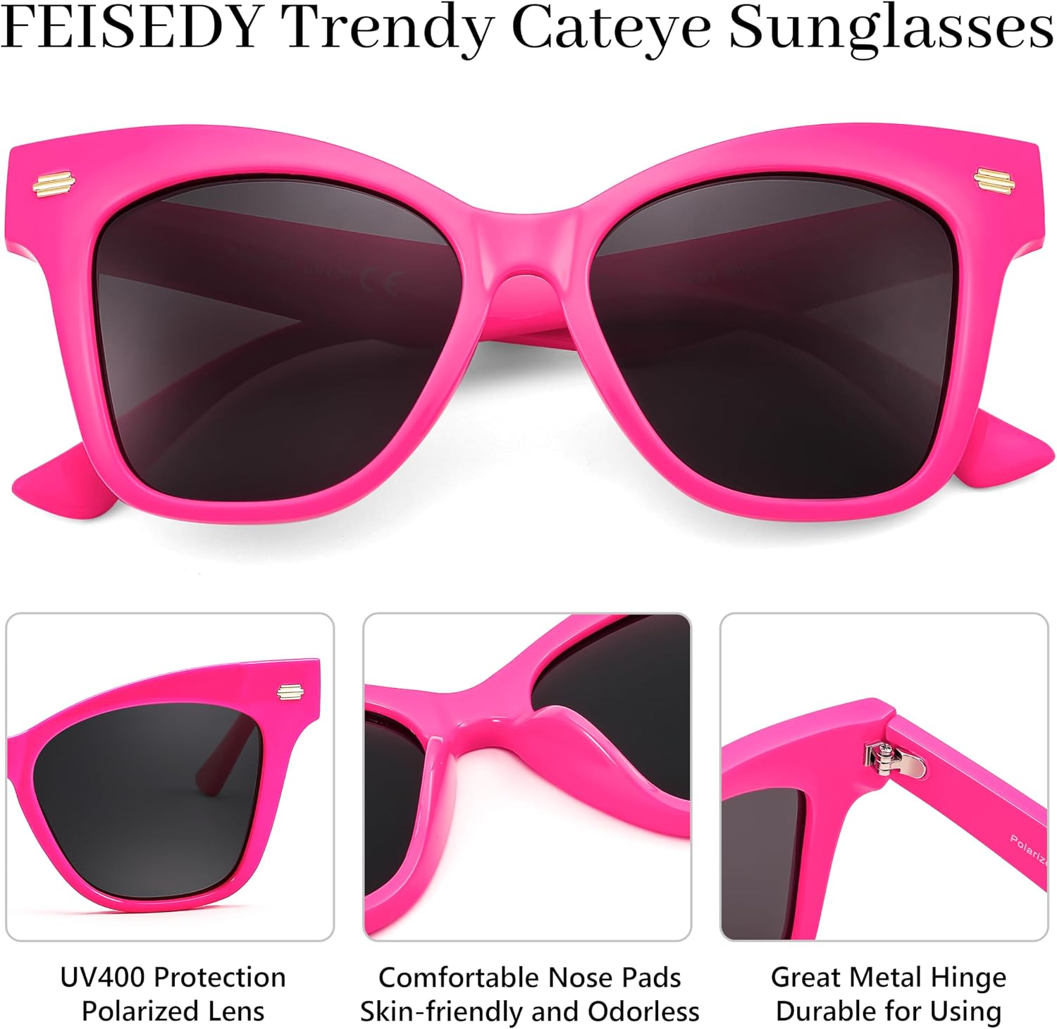 商品图片 19 | B0CJNSZC8B | FEISEDY Trendy Polarized Sunglasses, Retro Cateye Frame for Women, UV400 Protection Shades B0009