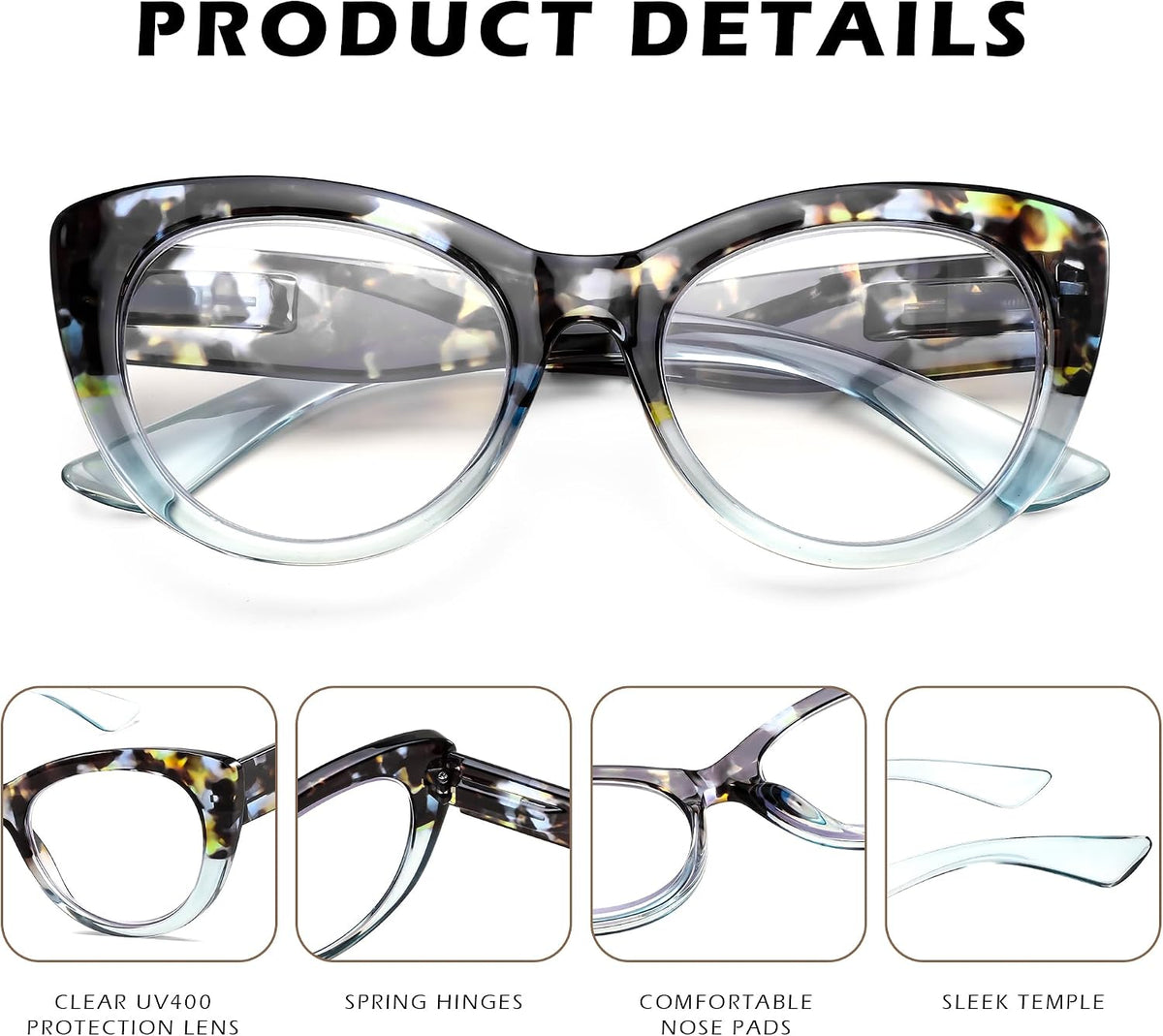 商品图片 19 | B0DFPWRH8W | FEISEDY Cat-Eye Blue Light Reading Glasses for Women Thick Fashion Anti- Glare Digital Eyestrain Readers B0230
