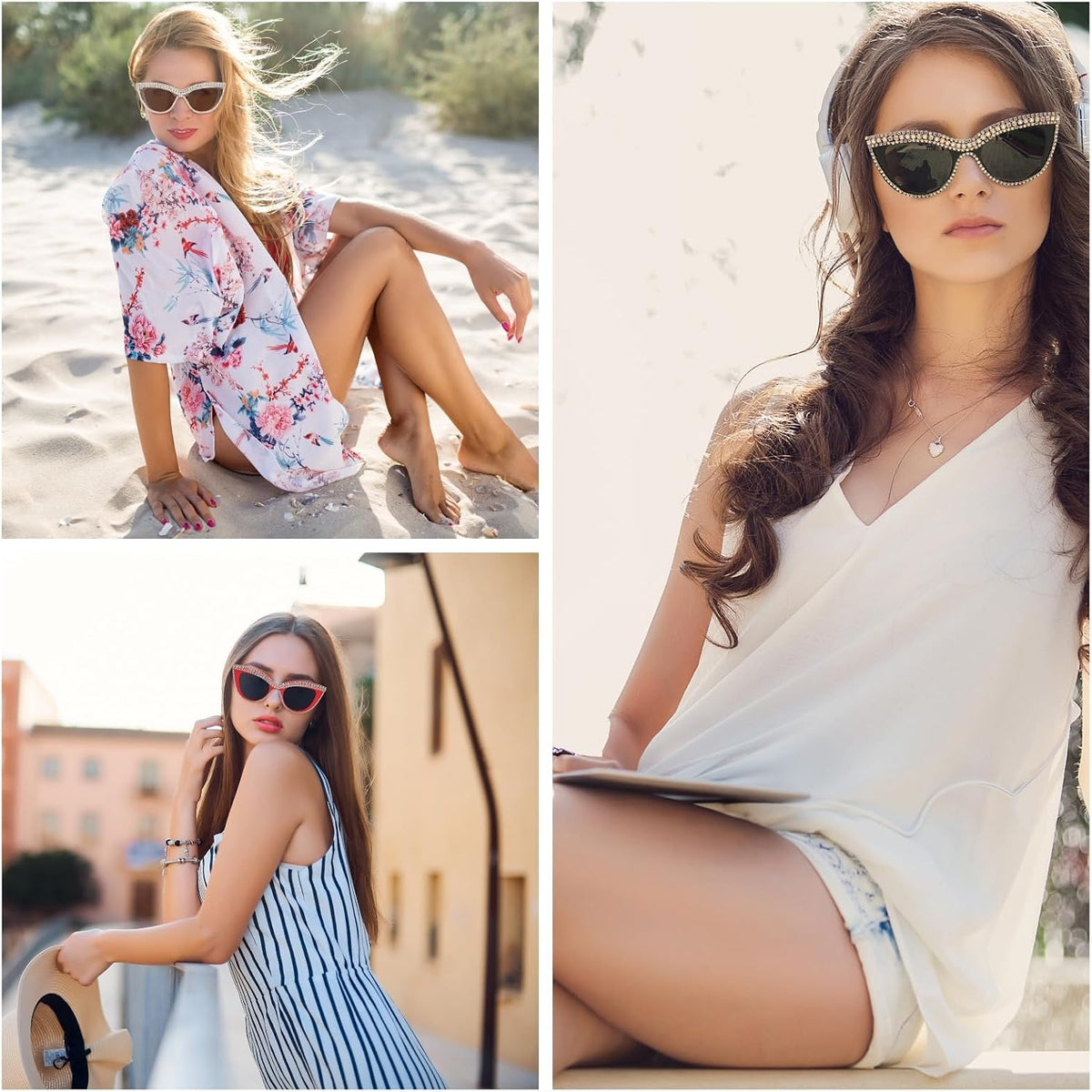 ÉÌƷͼƬ 26 | B0BZ7YMM4F | FEISEDY Oversized Women Cat Eye Rhinestone Sunglasses Costume Party B2360