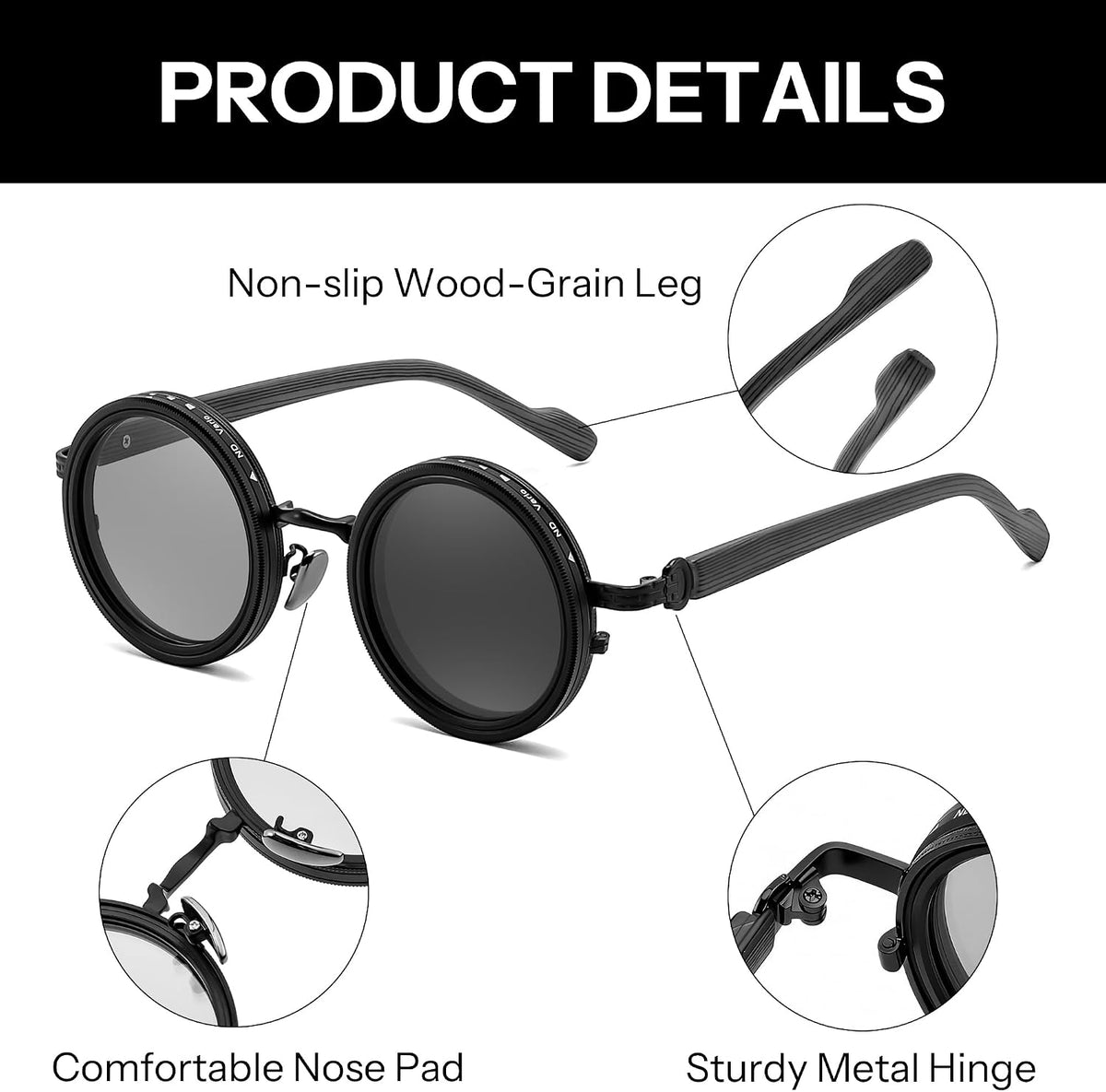ÉÌƷͼƬ 3 | B0GG9L2R9Z | FEISEDY Adjustable Polarized Sunglasses Round ND TAC Lenses UV400 B0380