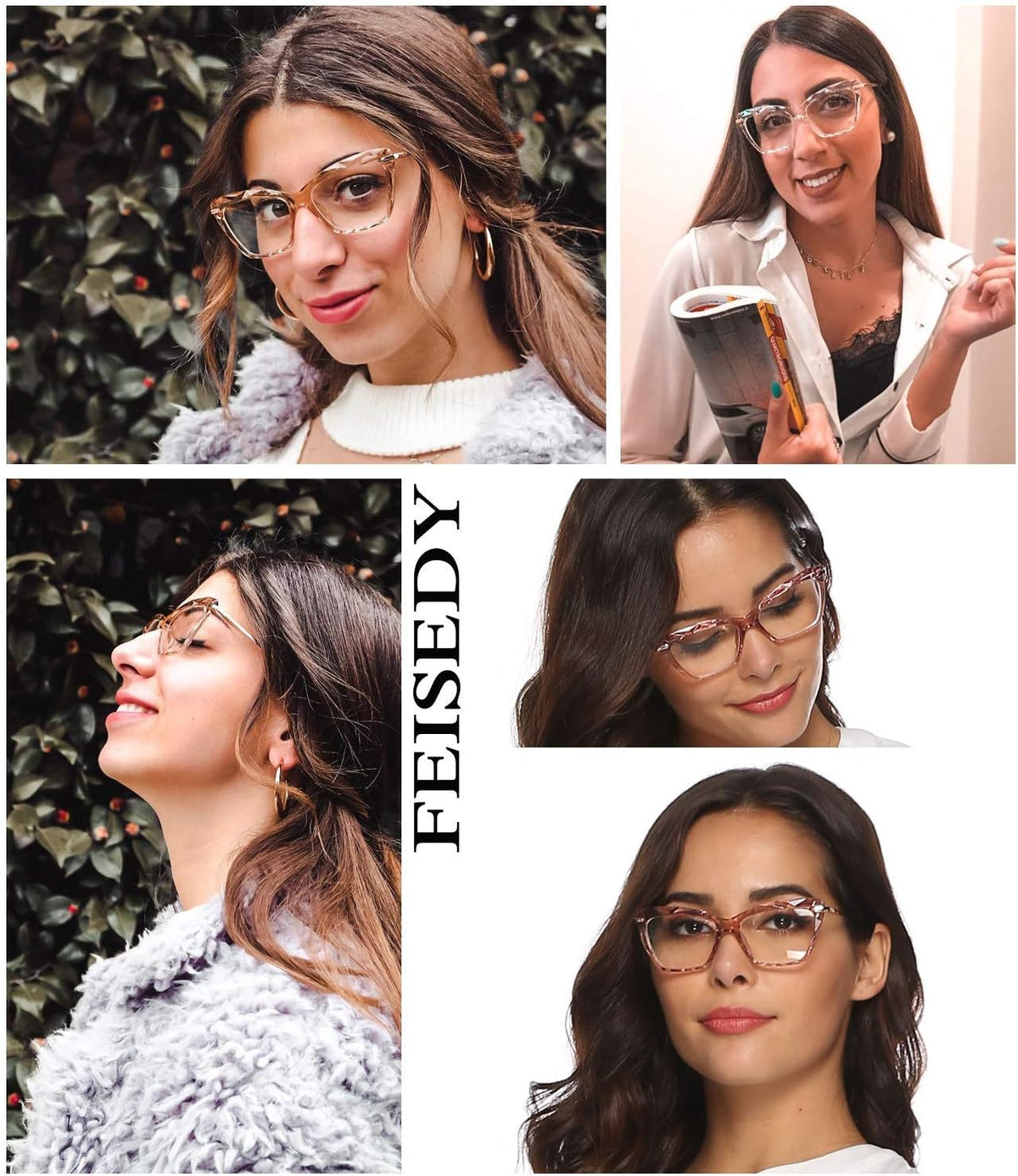 ÉÌƷͼƬ 14 | B07S9JPPPF | FEISEDY Crystal Cat Eye Glasses Frame Blue Light Blocking Computer Eyewear B2500