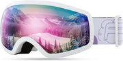 White Frame & Purple Mirrored Lens (Vlt 11%) | B0CHF4YBWB | FEISEDY Kids Ski Goggles,Snowboard Goggles for Boys Girl Youth,OTG Anti Fog UV Protection Snow Goggles B0019