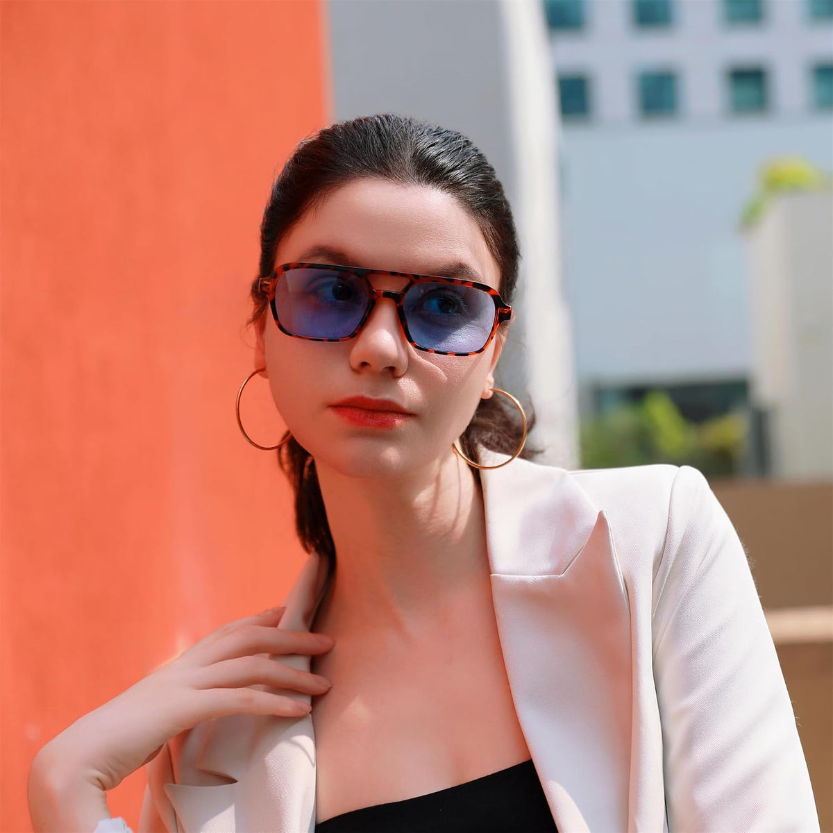 ÉÌƷͼƬ 24 | B0925V3NP4 | FEISEDY Vintage Square 70s Flat Aviator Sunglasses Women Men Metal Design Shades B2752