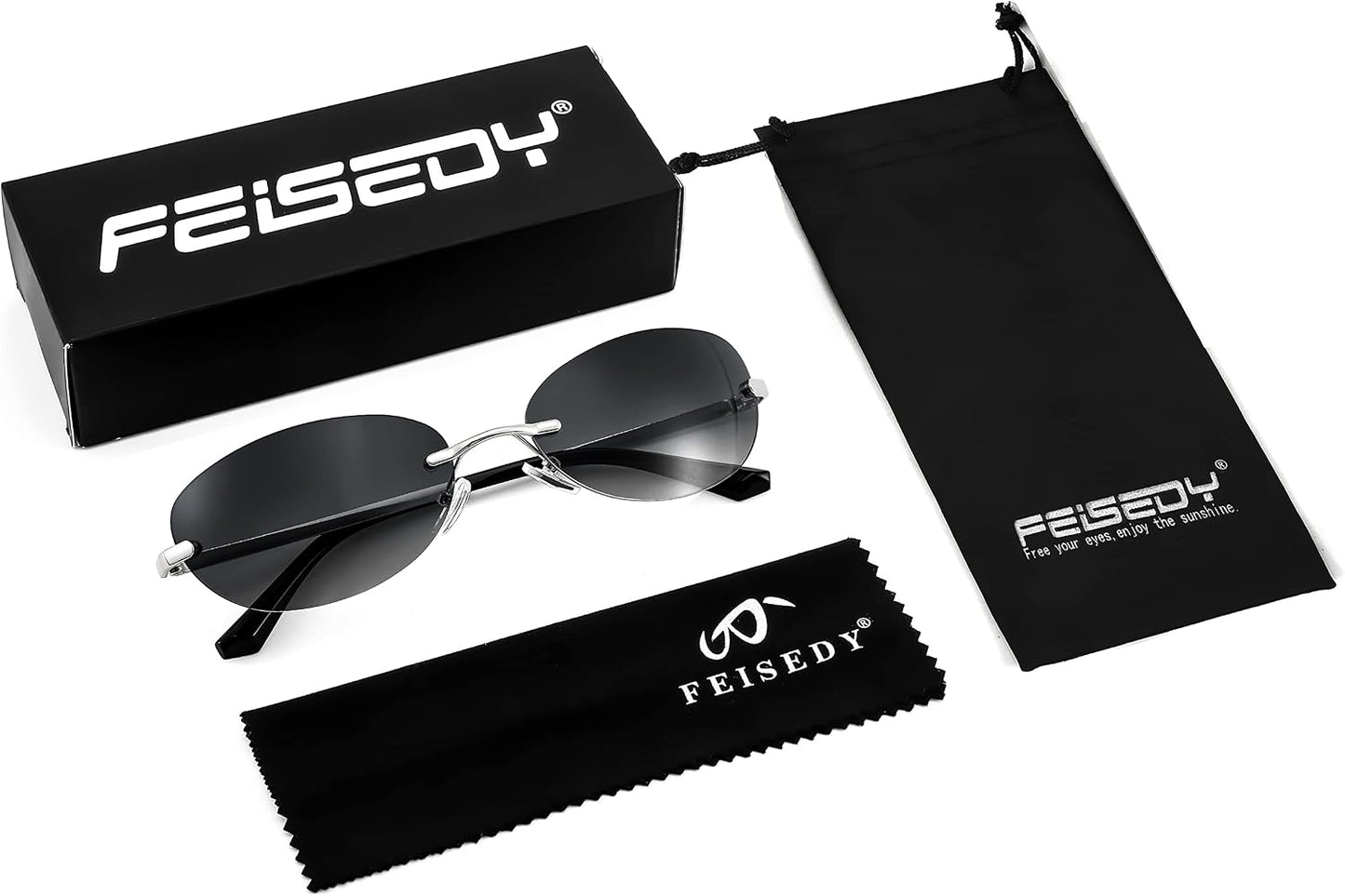 商品图片 28 | B0BZPBKFF1 | FEISEDY Trendy Rimless Oval Sunglasses for Women Men Retro 90s Eyewear Frame Y2K Glasses B2393