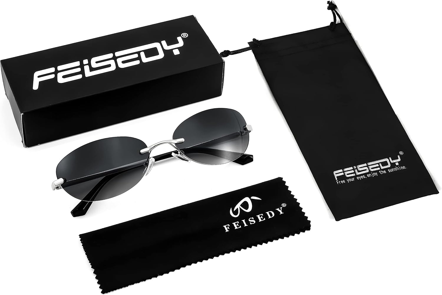 商品图片 28 | B0BZPBKFF1 | FEISEDY Trendy Rimless Oval Sunglasses for Women Men Retro 90s Eyewear Frame Y2K Glasses B2393