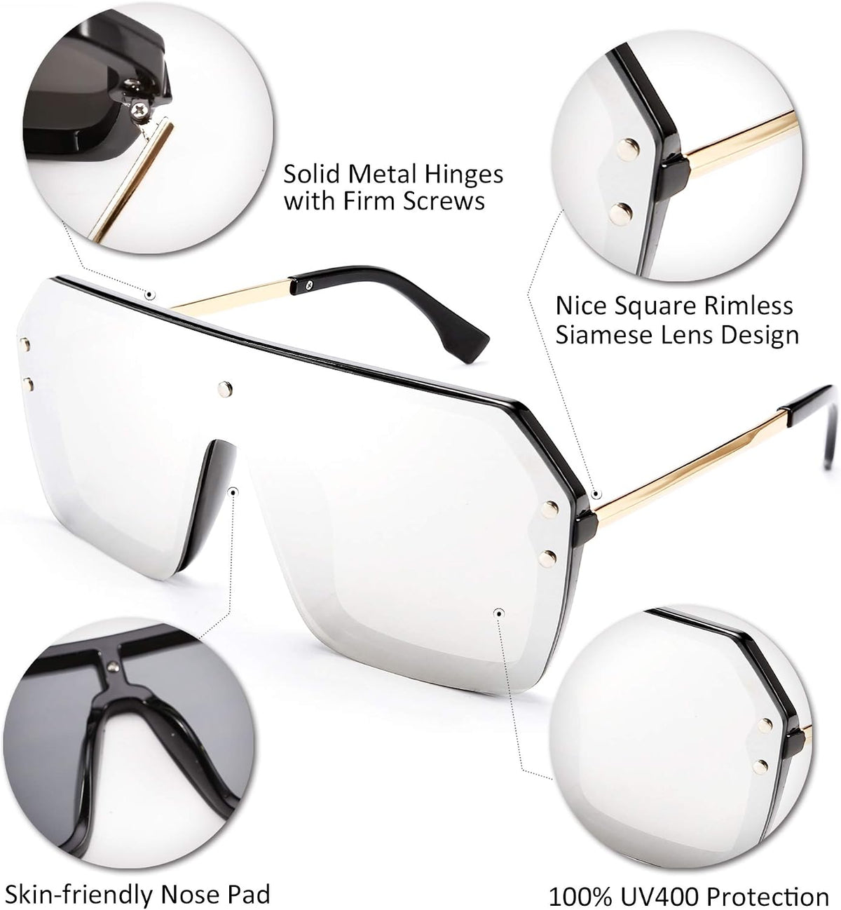 ÉÌƷͼƬ 51 | B0854JYPB2 | FEISEDY Classic Siamese One Piece Sunglasses Nice Rimless Stylish Retro Design for Women Men B2574