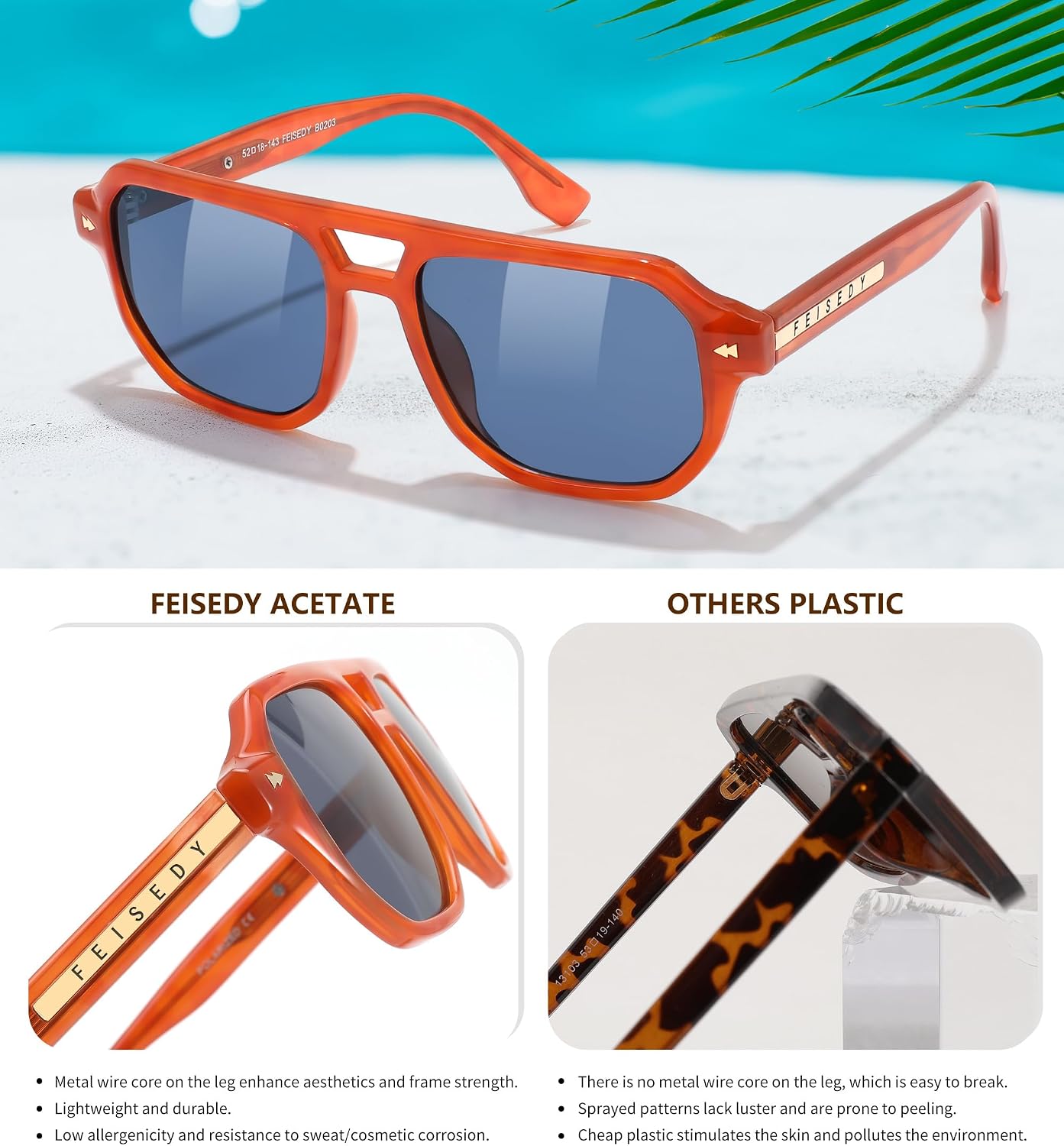 商品图片 21 | B0DSH2BVX5 | FEISEDY Polarized Aviator Sunglasses Men Women, Retro 70s Style Design - UV400 Protection, Driving & Daily Wear B0203