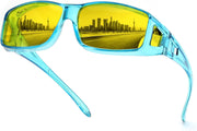 Blue Frame Night Vision Polarized Yellow Lenses / 60 Millimeters | B0DBH6F4TC | FEISEDY Polarized Fit Over Glasses Sunglasses Men Women Wrap Around B2593