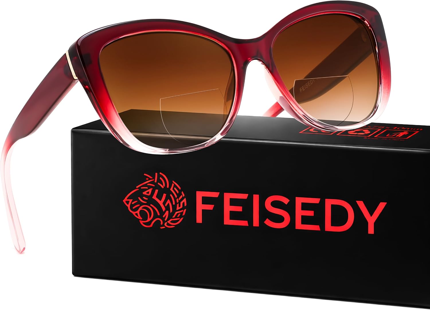 Gradual Burgundy / 1.5 x | B0GSZXL6NJ | FEISEDY Cat Eye Bifocal Sunglasses Reader for Women UV400 Protection B0352