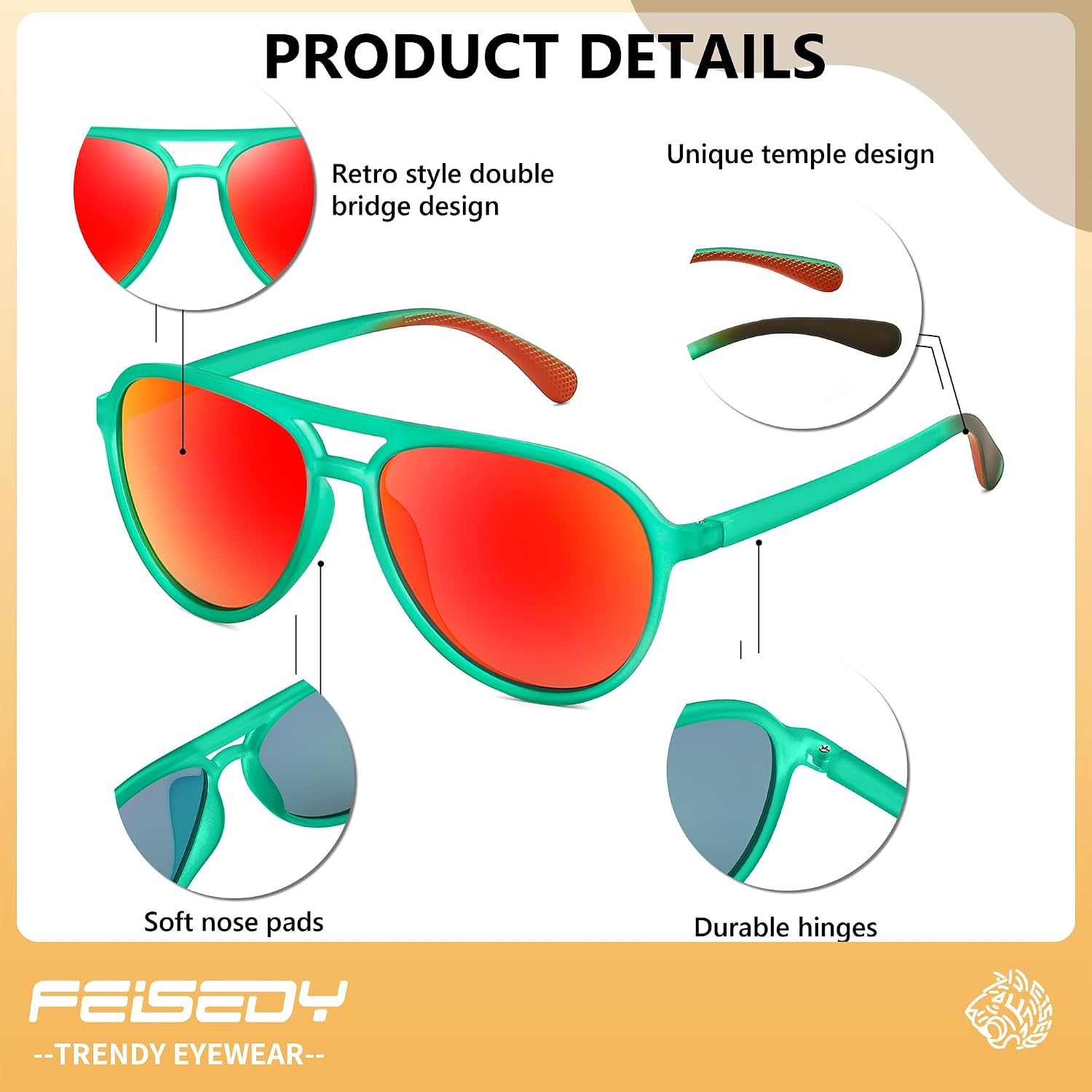 商品图片 21 | B0FY6J455M | FEISEDY Polarized Aviator Sunglasses for Men Women Trendy Sports B0324 | 100% UV400 protection, HD TAC lenses, Lightweight & durable, Driving, Hiking, Fishing, 50% recycled materials