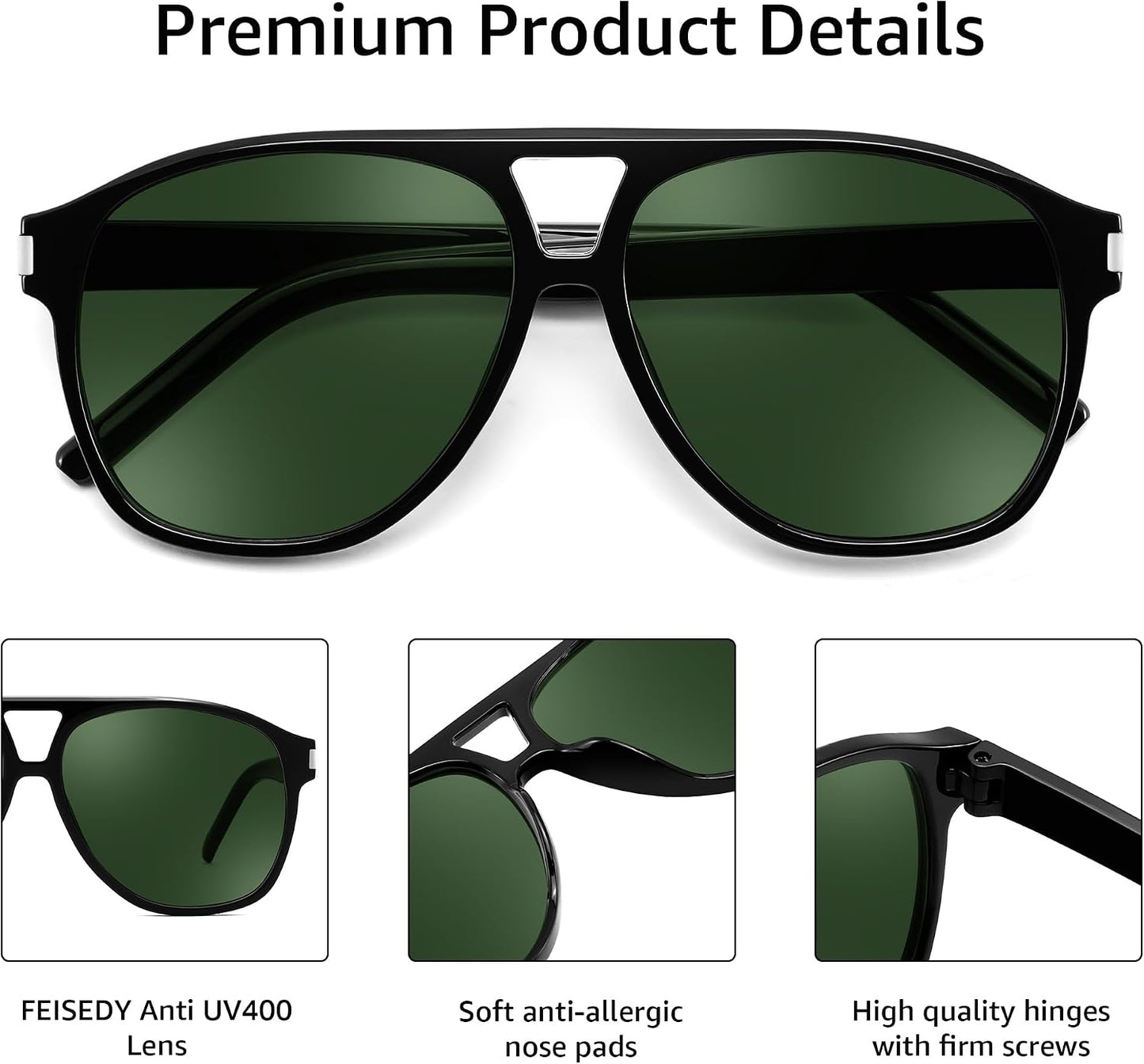商品图片 10 | B0GXMV1N2N | FEISEDY Retro Aviator Sunglasses for Women Men Square Sunnies 70s Pilot Style Lightweight UV400 Shades B0421
