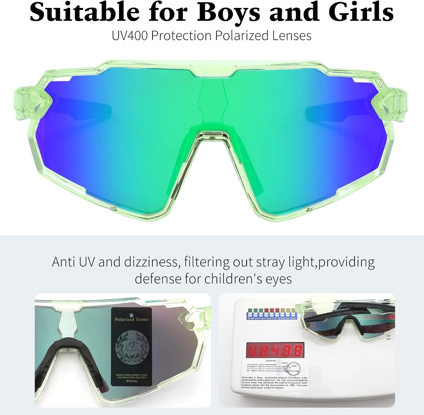 商品图片 34 | B0D6XZ67Q2 | FEISEDY Kids Teens Baseball Polarized Sunglasses Lightweight Frame UV400 Sports Cycling Shades for Boys Girls B0190