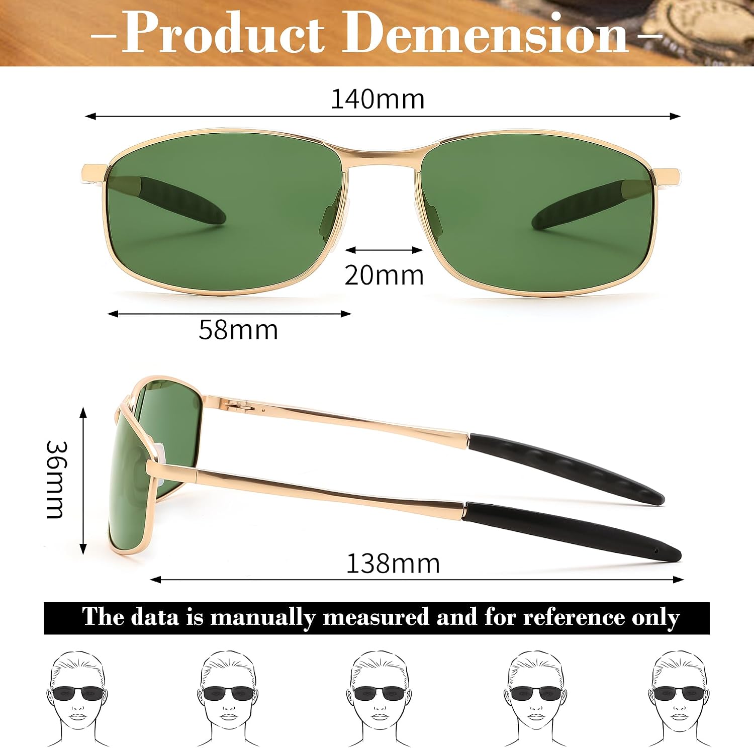 商品图片 13 | B07GSRV2H5 | FEISEDY Rectangle Polarized Square Sunglasses for Men Women B2444
