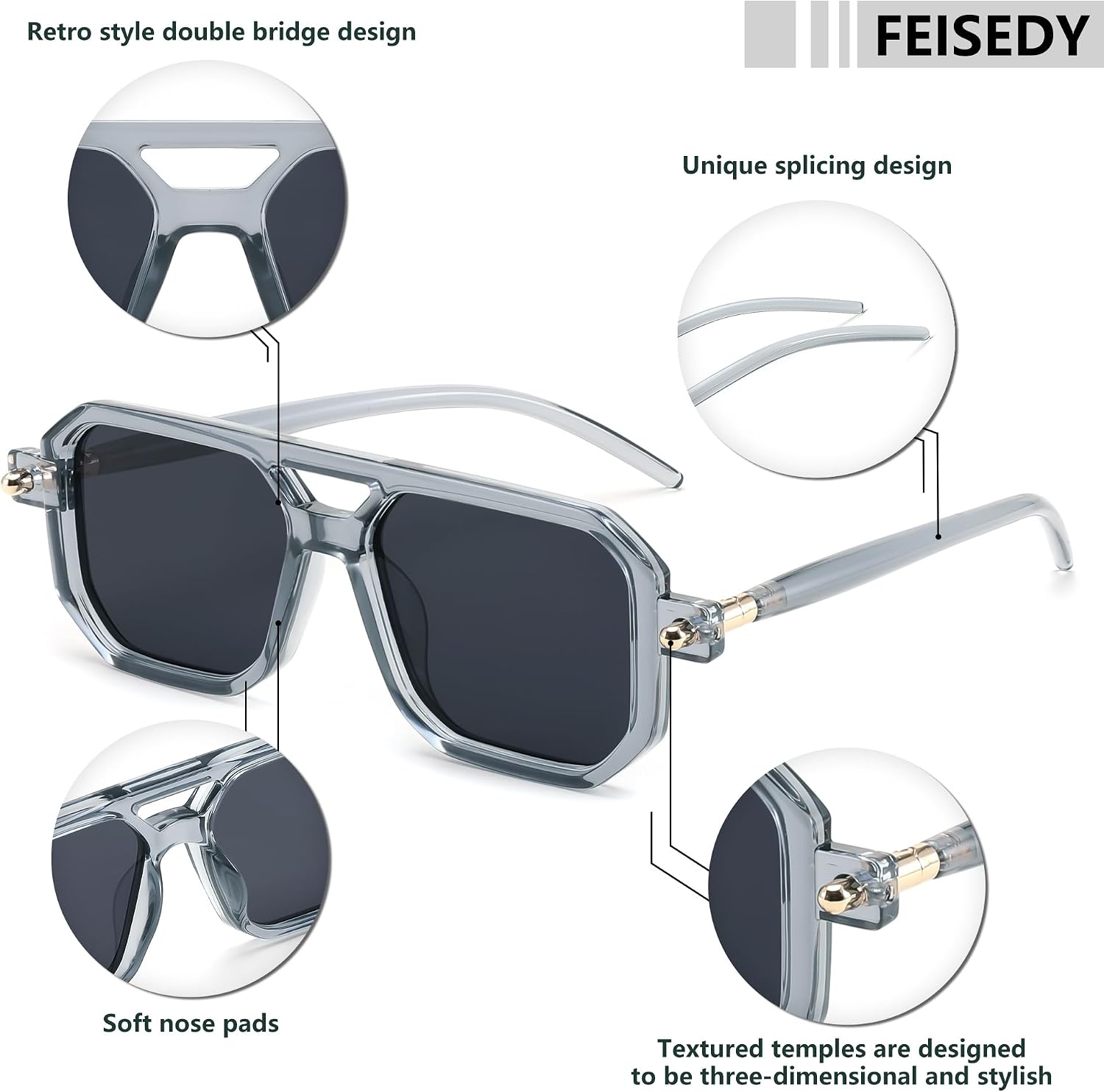 商品图片 48 | B09YTJ4FQZ | FEISEDY Vintage Square 70s Flat Aviator Sunglasses Women Men Classic Retro Stylish Frame UV400 Sunglasses B2622