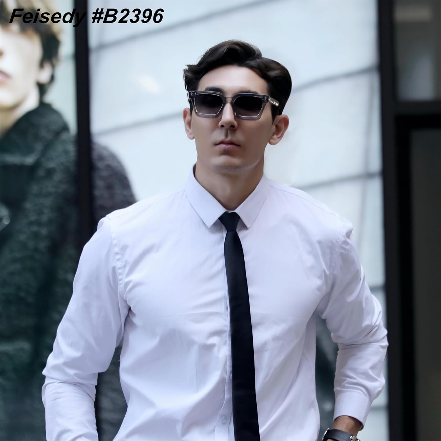 商品图片 3 | B0C9J9VMJL | FEISEDY Sunglasses Men Women Polarized, Chunky Square Thick Frame, Rectangle UV400 Shade Sun Glasses B2396