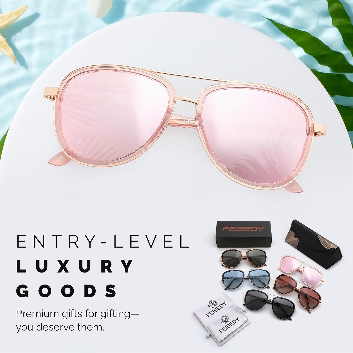 商品图片 31 | B0FPQ6L6K1 | FEISEDY Retro Polarized Aviator Sunglasses for Women Men B0259