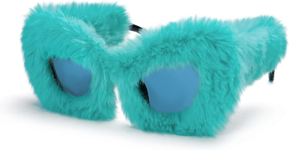 Lake Blue / 70 Millimeters | B09YNS1CF1 | FEISEDY Sunglasses Women Plush Fuzzy Soft Velvet Party Masquerade B2877