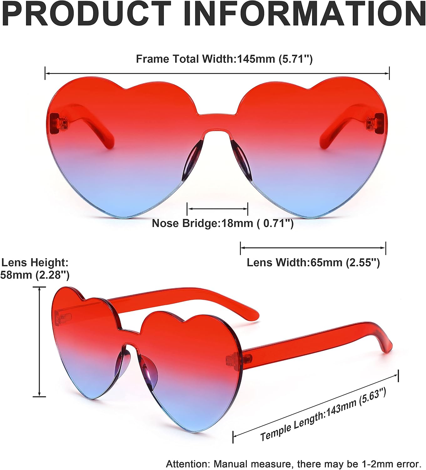 商品图片 12 | B07BLKHDRH | FEISEDY Thick Heart Sunglasses Rimless Heart Shaped Sun Glasses Women Fashion Love Glasses B2419