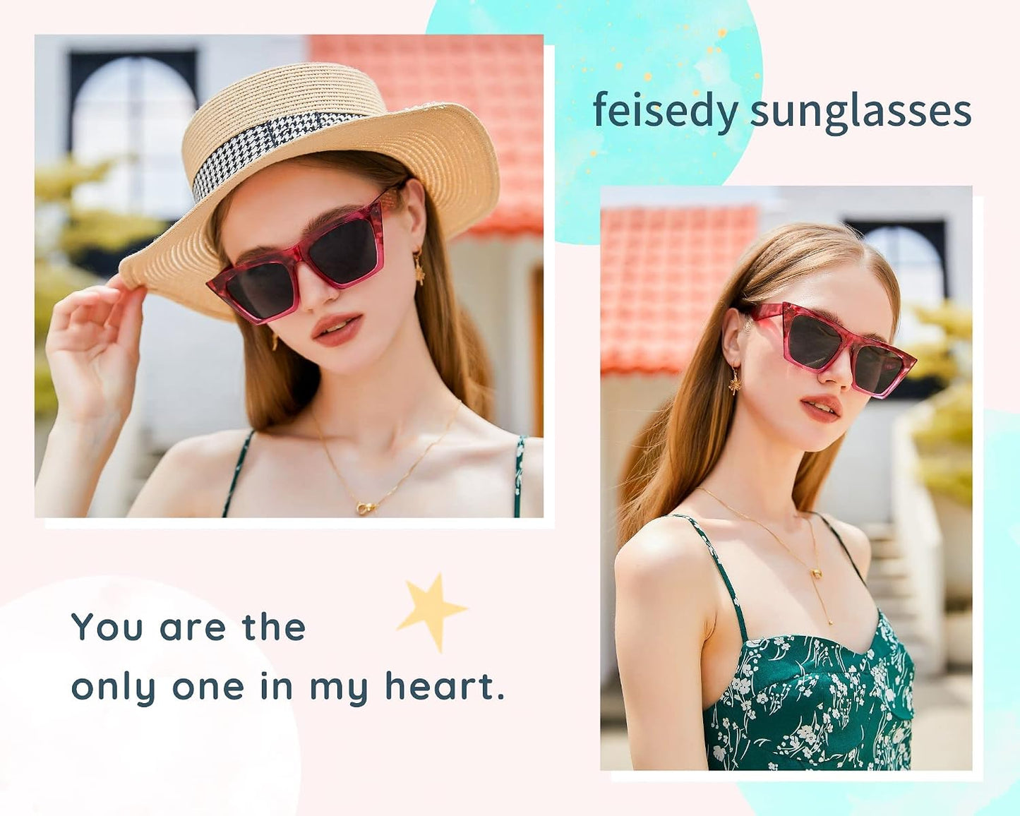 商品图片 35 | B0C5378735 | FEISEDY Vintage Square Cat Eye Sunglasses Women Trendy Cateye Sunglasses B2473