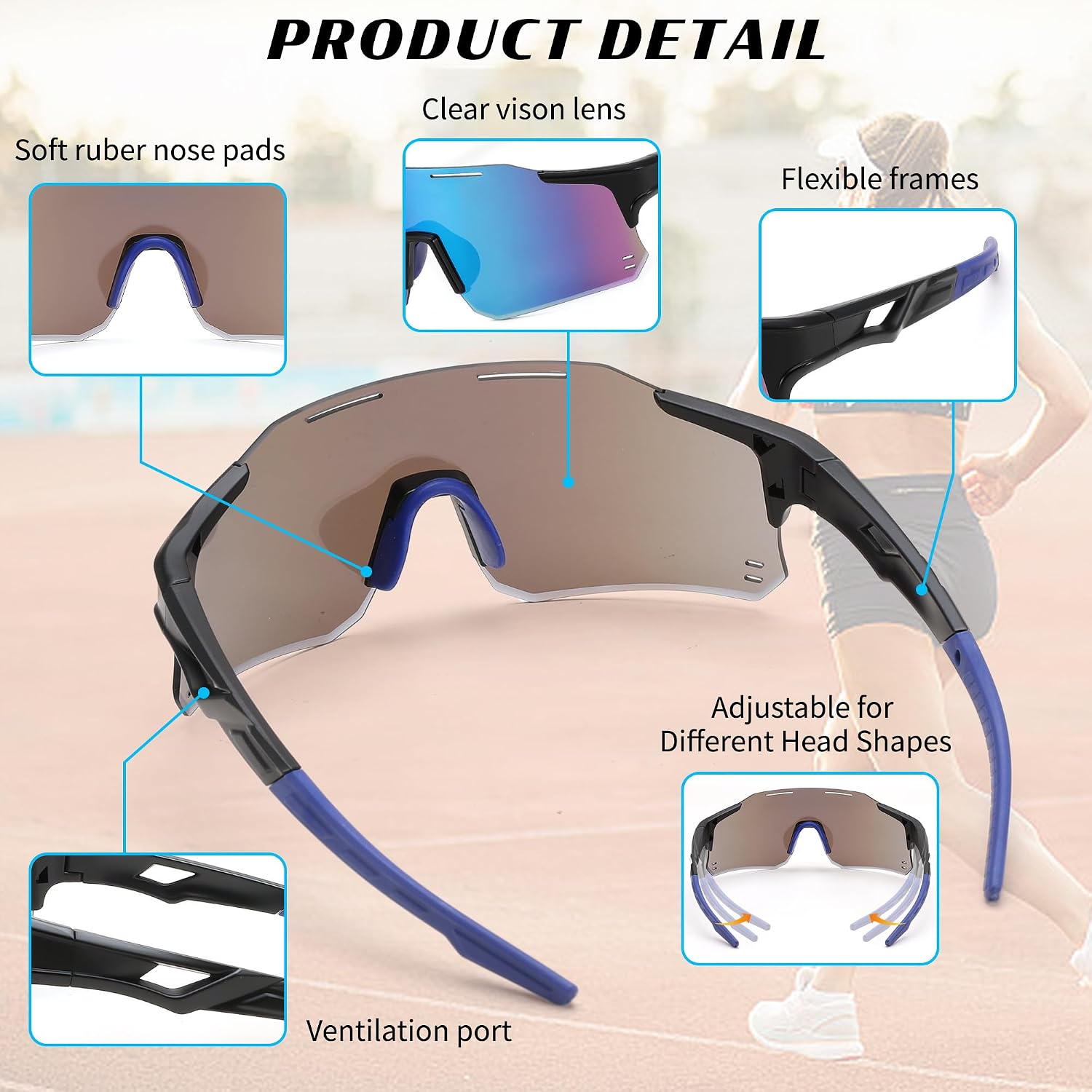 商品图片 3 | B0DB5PJ1BJ | FEISEDY Cycling Glasses Sports Sunglasses for Men Women, Youth Kids Baseball Softball Running Sunglasses B0223