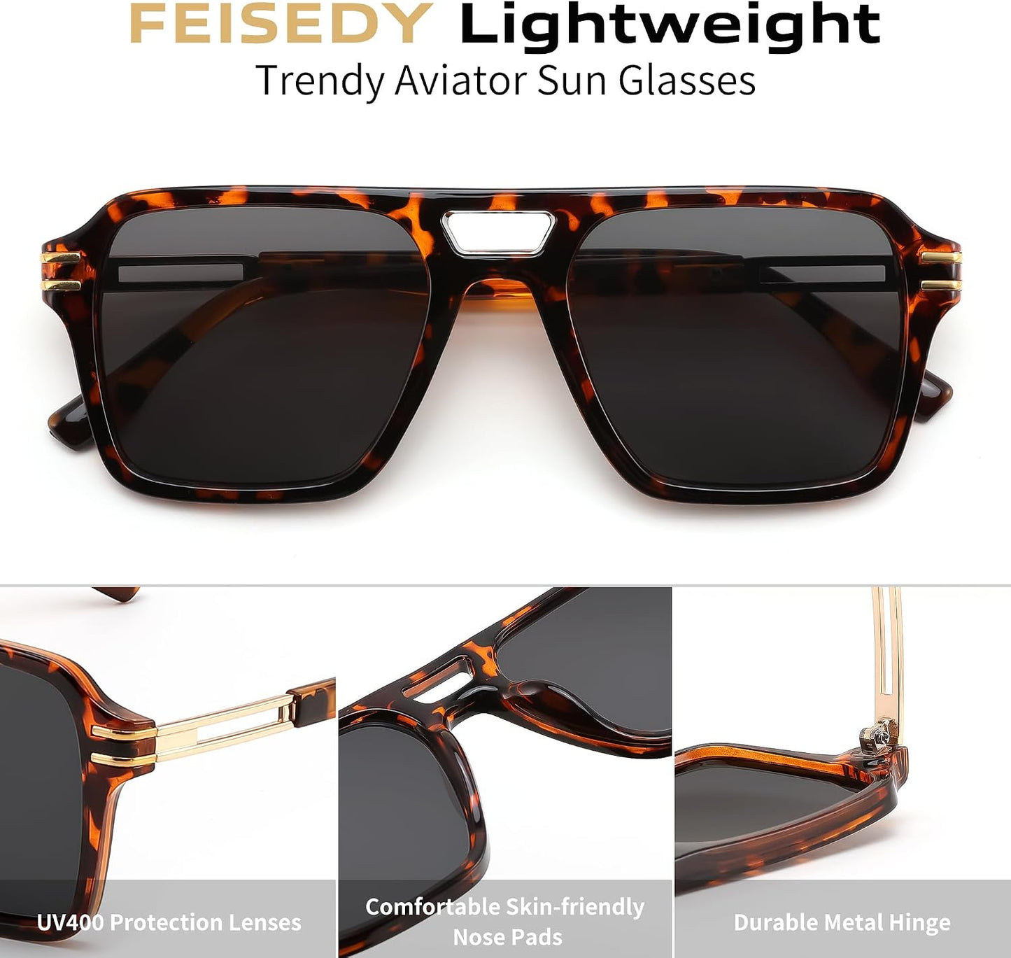 商品图片 23 | B0GVNPDBZQ | FEISEDY Retro Aviator Sunglasses Women Men 70s Trendy Square Shades B0422