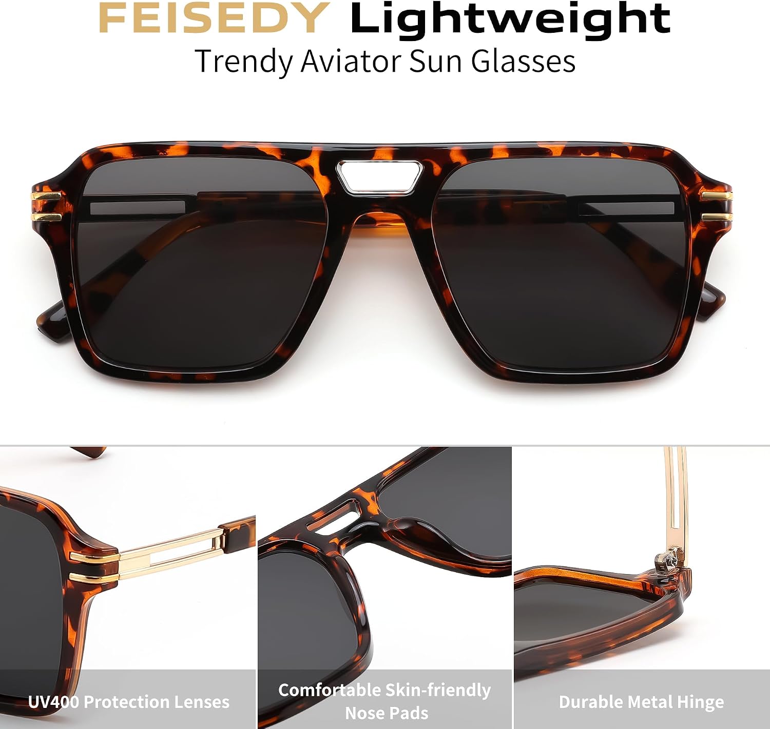 商品图片 23 | B0GVNPDBZQ | FEISEDY Retro Aviator Sunglasses Women Men 70s Trendy Square Shades B0422