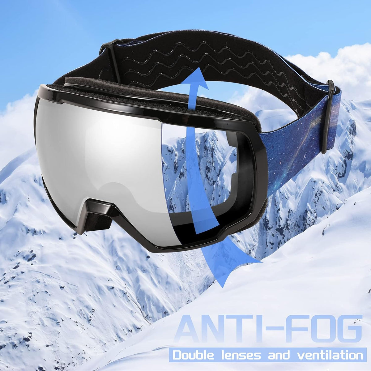 商品图片 76 | B0GHRB6WCQ | FEISEDY Ski Goggles, OTG Snow Sport Goggles for Adult Youth, Anti-Fog UV400 Protection Bendable Dual-Lenses B2961