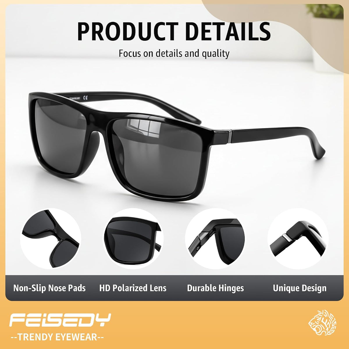 ÉÌƷͼƬ 3 | B0FPM4P9VL | FEISEDY Square Polarized Sunglasses For Men Women B0322