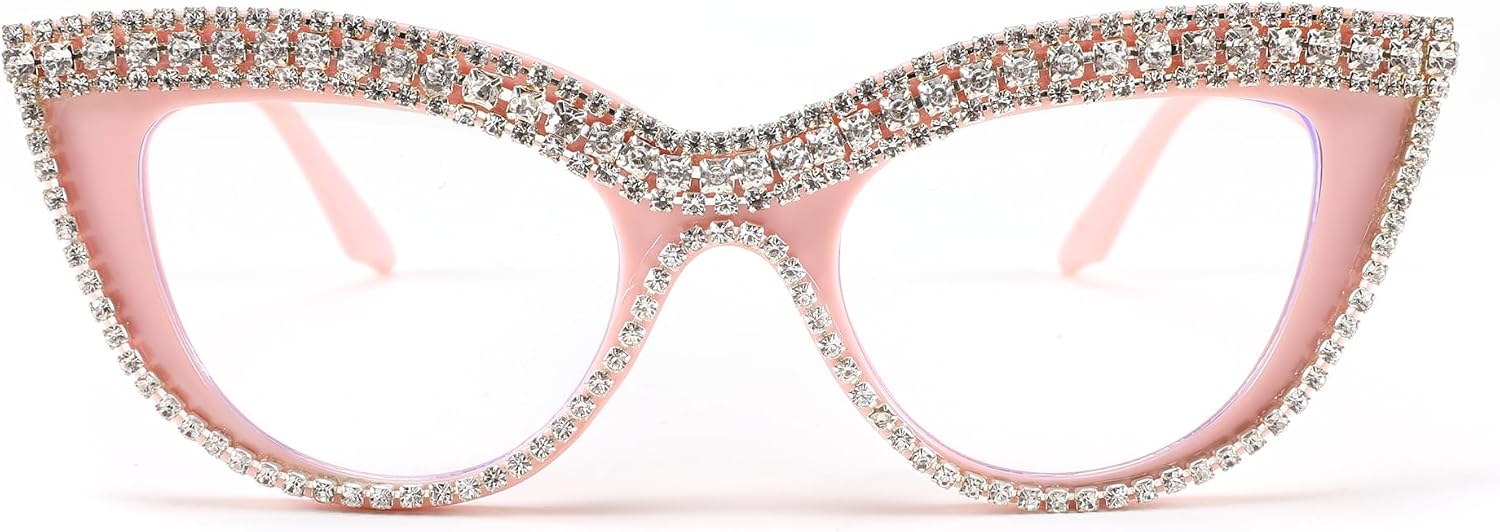商品图片 12 | B0BLH5NHK8 | FEISEDY Diamond Blue Light Blocking Glasses Cat Eye Rhinestone Women Oversized Anti Eyestrain Computer Glasses Frame B2358