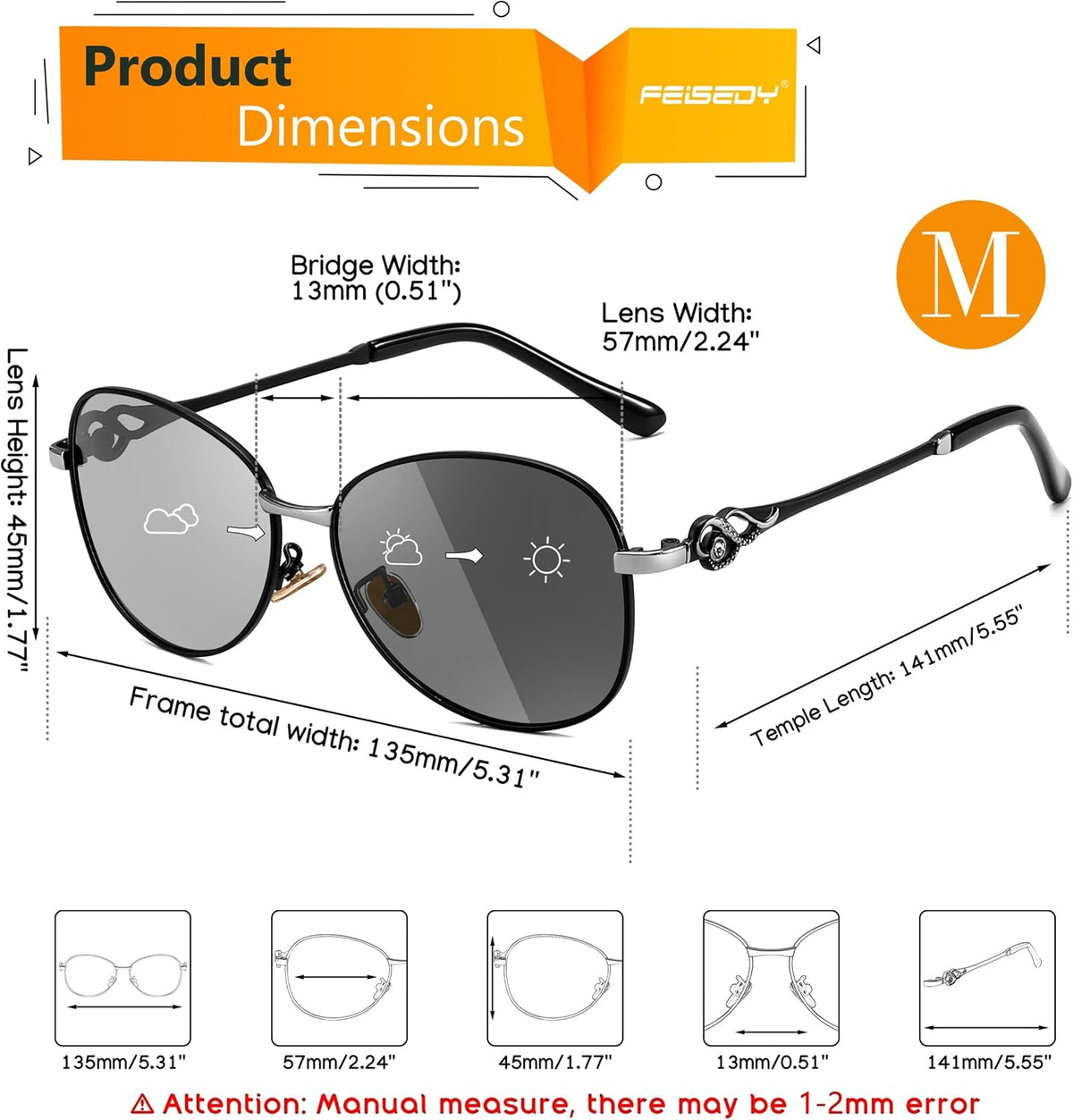 ÉÌƷͼƬ 4 | B0DCZMV6Y9 | FEISEDY Oval Photochromic Polarized Sunglasses Women Retro Metal Rhinestone Sunglasses Classic UV400 Protection B1119