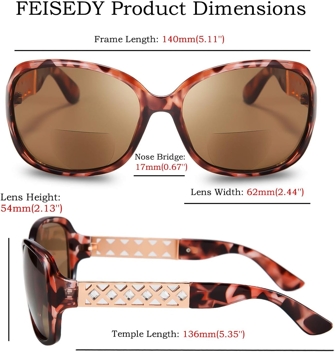 商品图片 4 | B07W4CF5Y8 | FEISEDY Womens Bifocal Reading Sunglasses Jackie O Fashion Sun Readers Glasses B2513