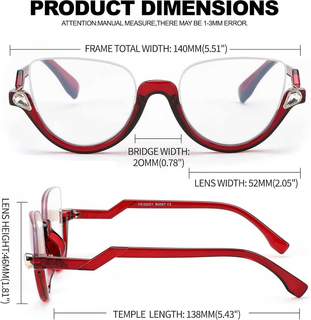 ÉÌƷͼƬ 28 | B0CJFLY9C9 | FEISEDY Reading Glasses for Women Fashion Half Frame Cat Eye Glasses Anti Glare Eyeglasses B0067