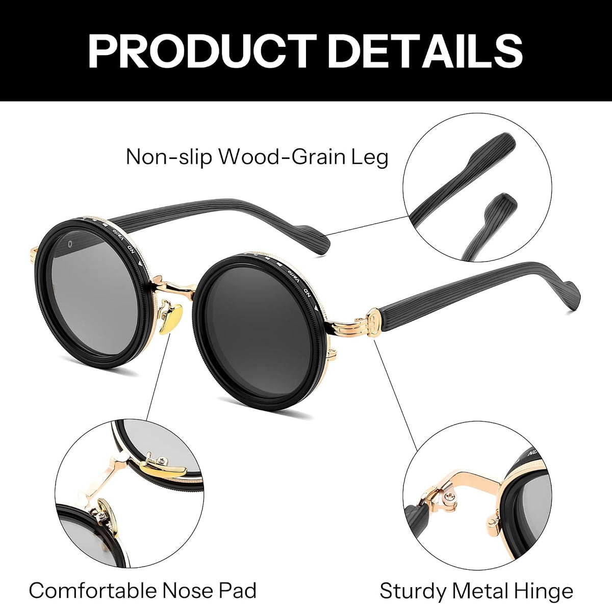 ÉÌƷͼƬ 14 | B0GG9L2R9Z | FEISEDY Adjustable Polarized Sunglasses Round ND TAC Lenses UV400 B0380