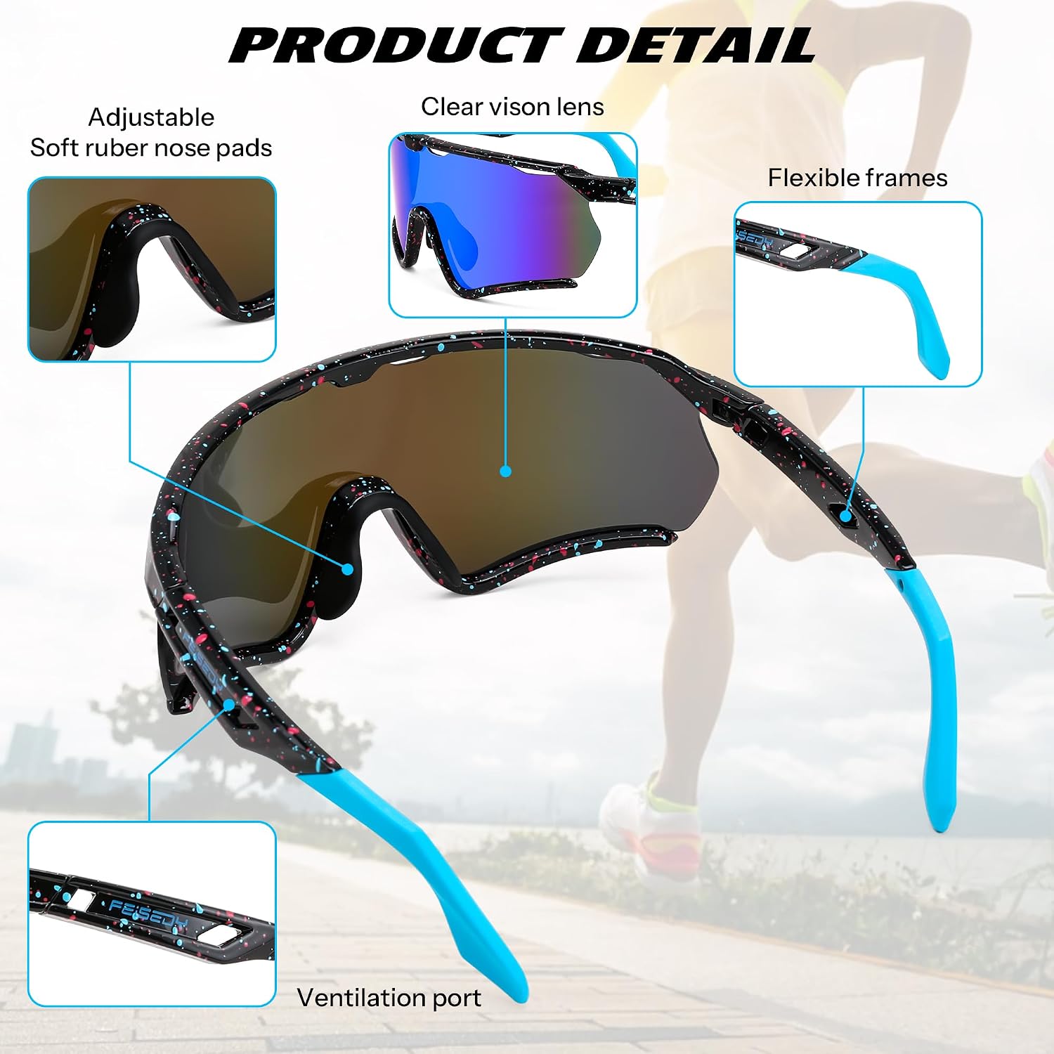 商品图片 5 | B0FL29WPXL | FEISEDY Sports Sunglasses for Men Women Youth Baseball Cycling Running Softball Biking Glasses B0305